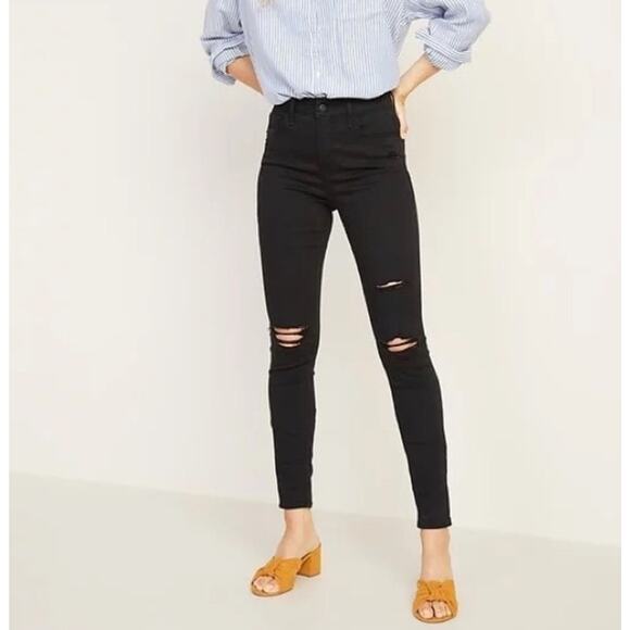 Old Navy Black Rockstar Super Skinny High Waisted Ripped Stretch Jeans womens 4 - Picture 1 of 11